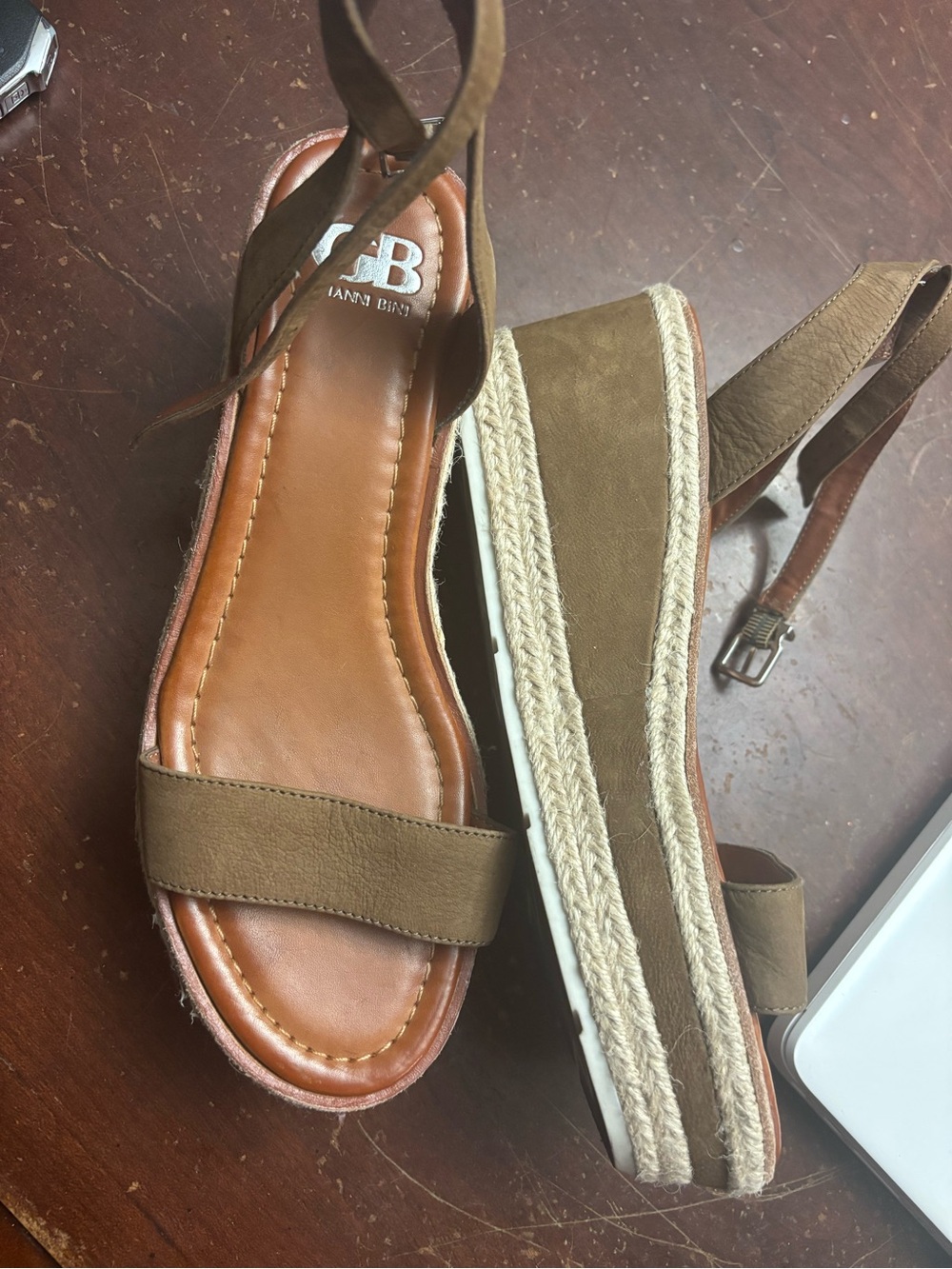 Giani bini chestnut wedge hemp rope platform sandals strap leather